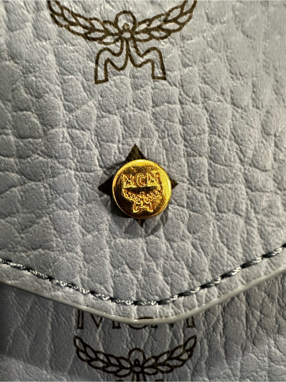 MCM Logo Monogram Envelope Clutch in Dusty Blue - Picture 4 of 15